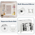 Mobile bagno moderno da 36'' con lavabo superiore e mobiletto a specchio, 2 ante e 2 cassetti