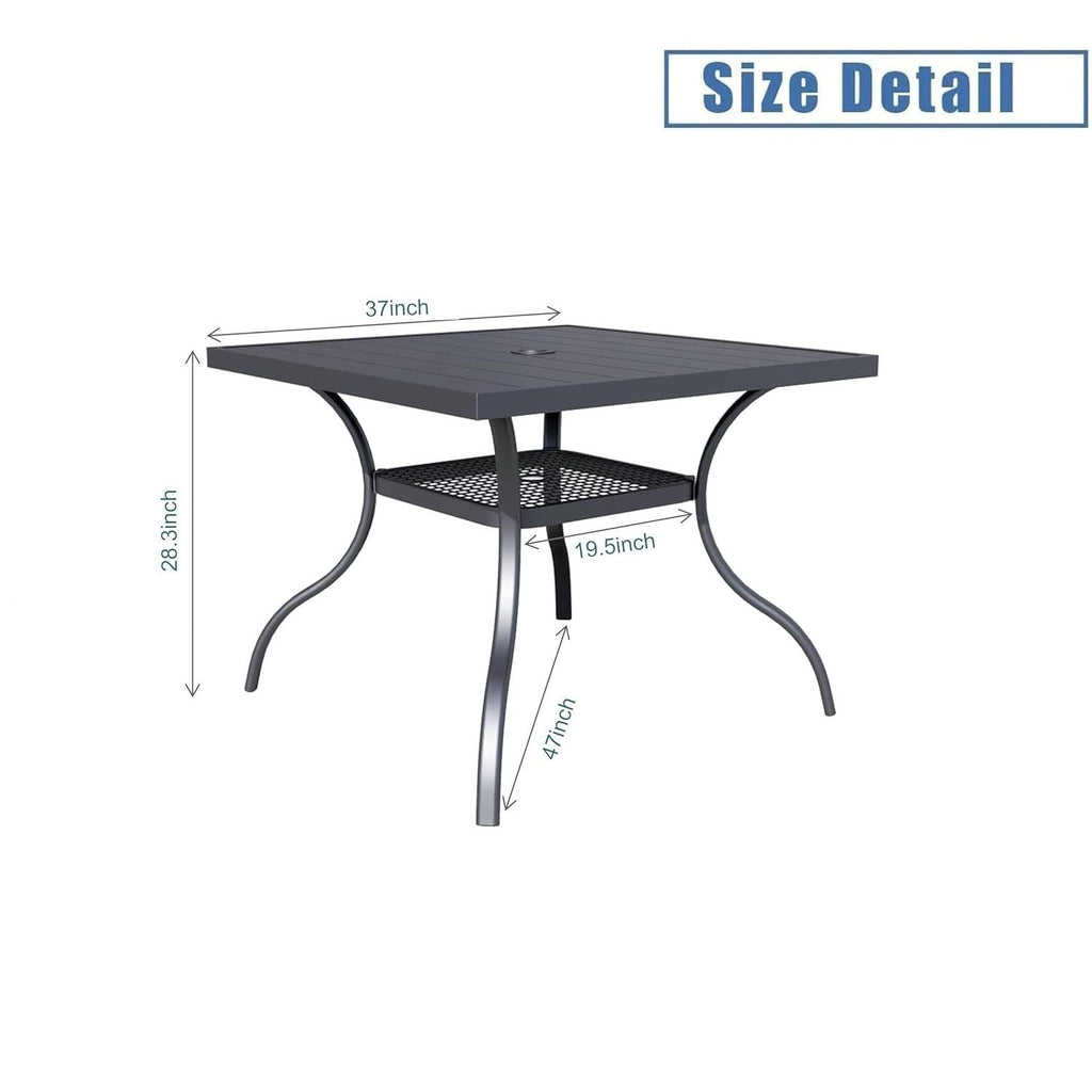 Tavolo da pranzo rettangolare in metallo con doghe per patio esterno 60 x 37 con foro per ombrellone per 6 persone