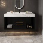 Mobile bagno sospeso da 39,4'' con lavabo in ceramica, mobile sospeso a parete, 2 cassetti con chiusura ammortizzata e piano in ardesia bianca - 39'4 x 18'9
