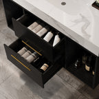 Mobile bagno sospeso da 39,4'' con lavabo in ceramica, mobile sospeso a parete, 2 cassetti con chiusura ammortizzata e piano in ardesia bianca - 39'4 x 18'9