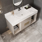 Mobile bagno sospeso da 39,4'' con lavabo in ceramica, mobile sospeso a parete, 2 cassetti con chiusura ammortizzata e piano in ardesia bianca - 39'4 x 18'9