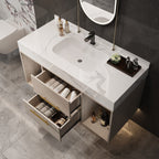 Mobile bagno sospeso da 39,4'' con lavabo in ceramica, mobile sospeso a parete, 2 cassetti con chiusura ammortizzata e piano in ardesia bianca - 39'4 x 18'9