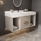 Mobile bagno sospeso da 39,4'' con lavabo in ceramica, mobile sospeso a parete, 2 cassetti con chiusura ammortizzata e piano in ardesia bianca - 39'4 x 18'9