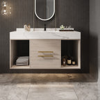 Mobile bagno sospeso da 39,4'' con lavabo in ceramica, mobile sospeso a parete, 2 cassetti con chiusura ammortizzata e piano in ardesia bianca - 39'4 x 18'9