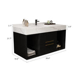 Mobile bagno sospeso da 39,4'' con lavabo in ceramica, mobile sospeso a parete, 2 cassetti con chiusura ammortizzata e piano in ardesia bianca - 39'4 x 18'9