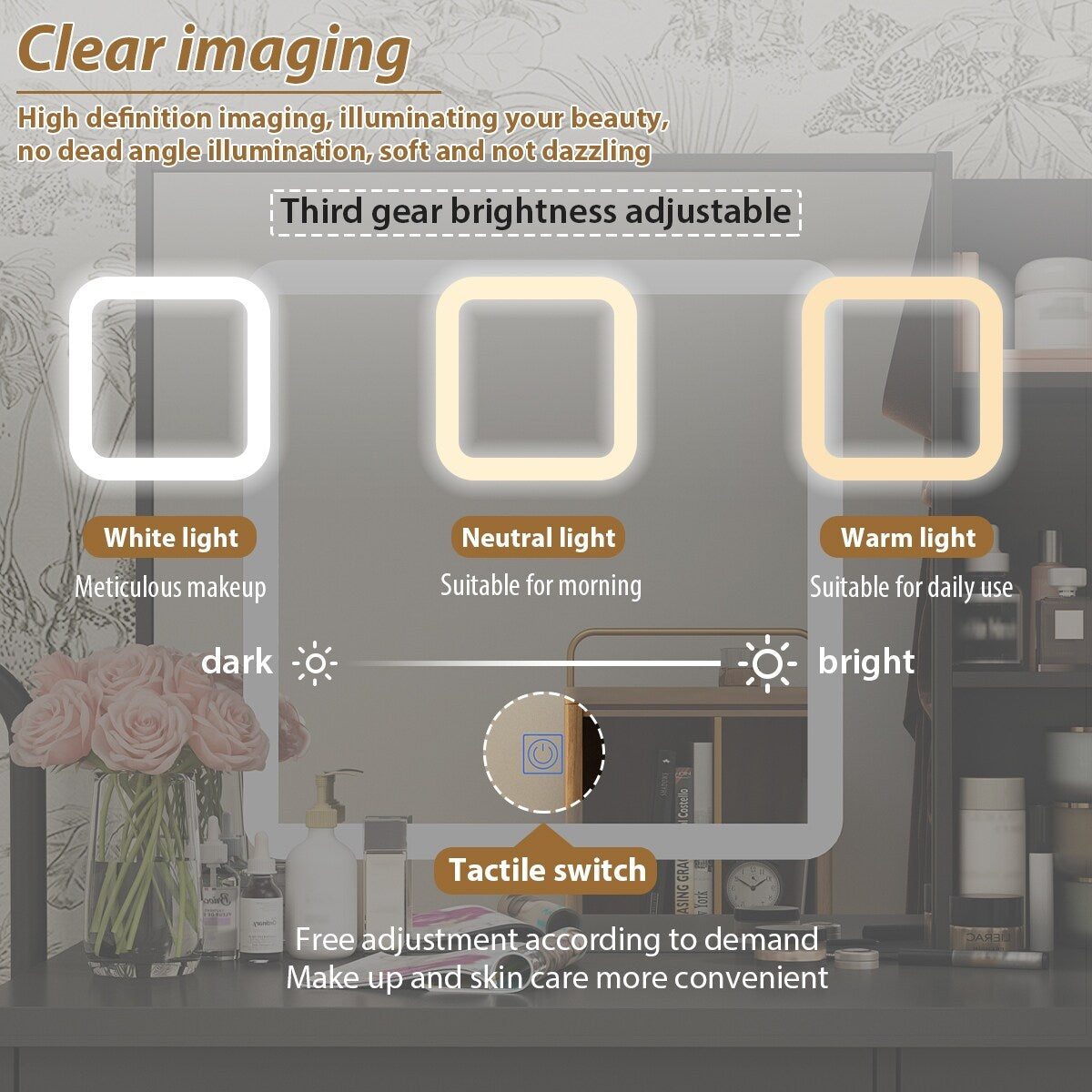 Mobiletto da trucco da 39,4'' con sgabello e specchio