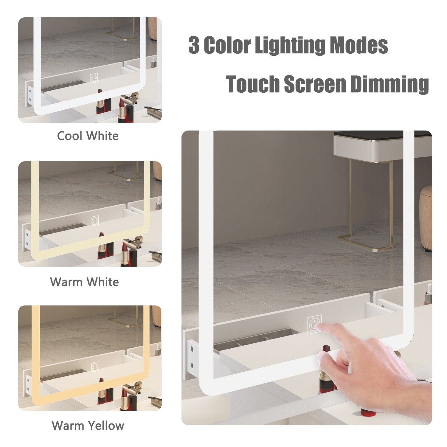 Set da toeletta per il trucco largo 39,4'' con sgabello e specchio