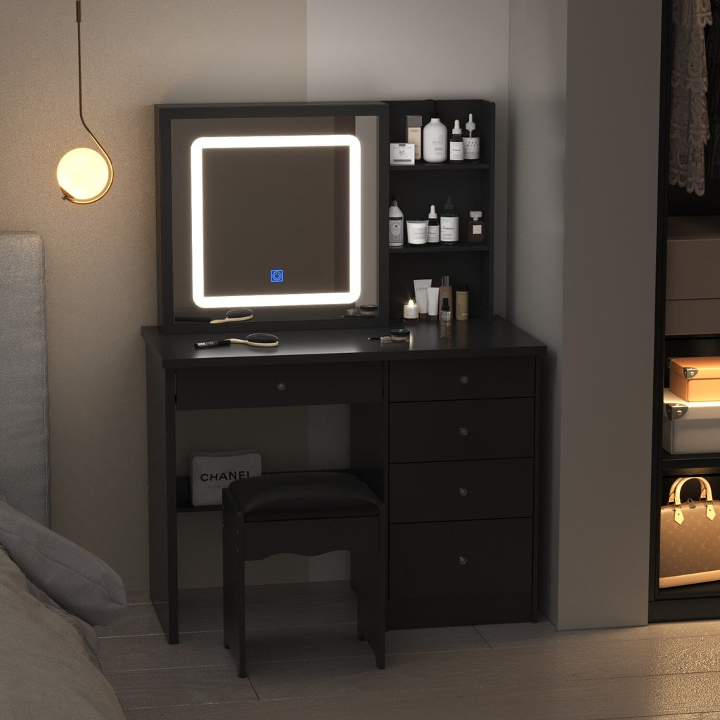 Set da toeletta per il trucco largo 39,4'' con sgabello e specchio