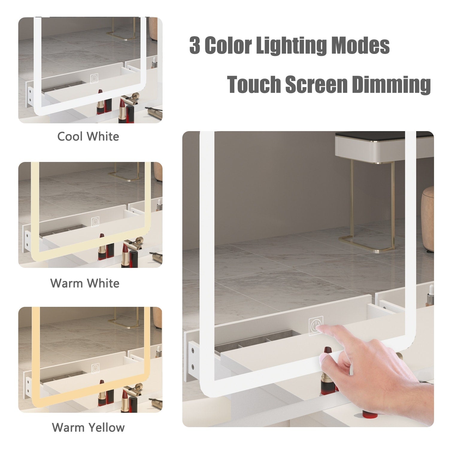 Set da toeletta per il trucco largo 39,4'' con sgabello e specchio