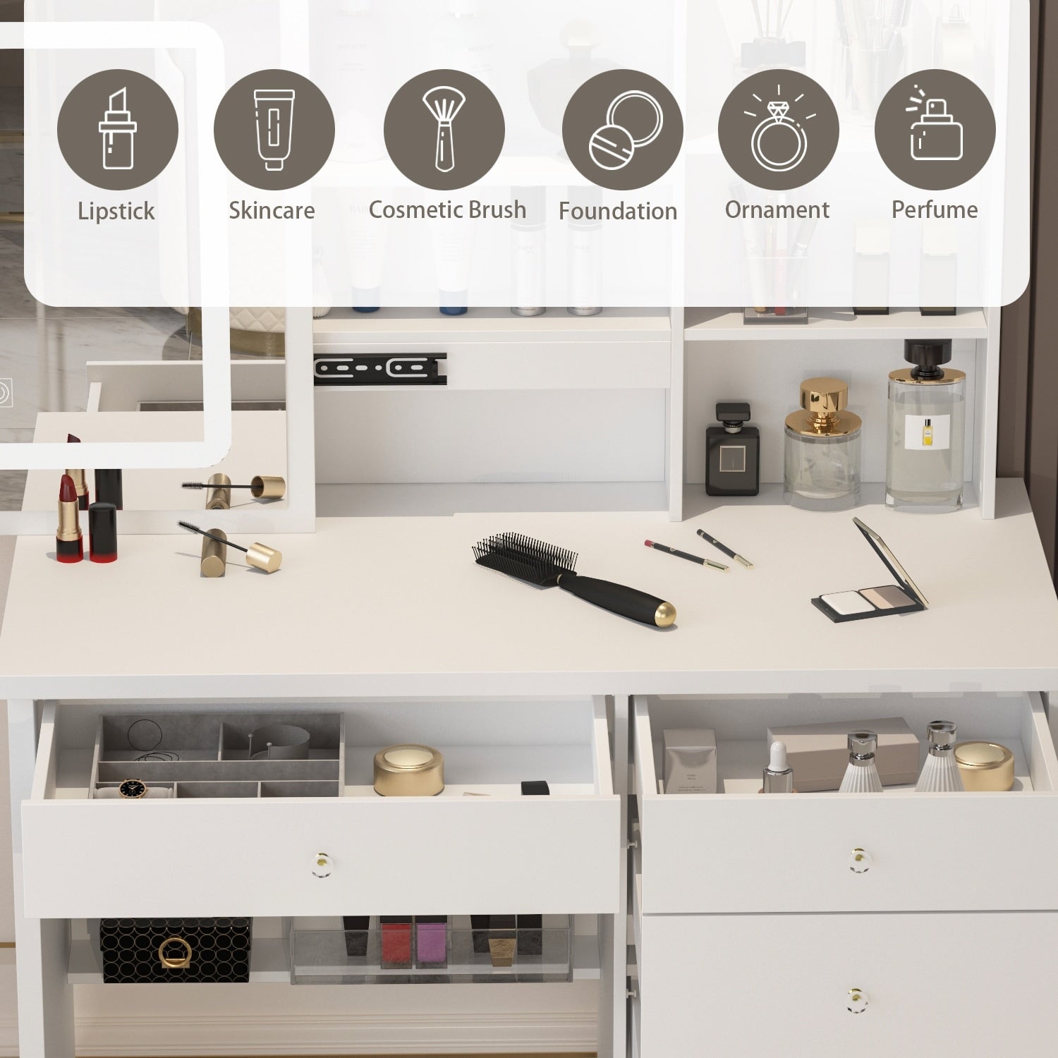 Set da toeletta per il trucco largo 39,4'' con sgabello e specchio