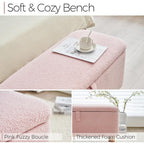 39,5 Panca contenitore Boucle bianco sporco, panca contenitore Sherpa, poggiapiedi per letto, per soggiorno, camera da letto, gambe in legno