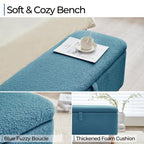 39,5 Panca contenitore Boucle bianco sporco, panca contenitore Sherpa, poggiapiedi per letto, per soggiorno, camera da letto, gambe in legno