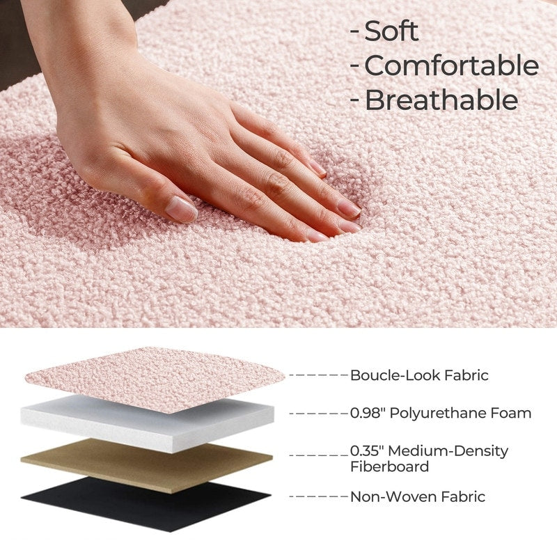 39,5 Panca contenitore Boucle bianco sporco, panca contenitore Sherpa, poggiapiedi per letto, per soggiorno, camera da letto, gambe in legno