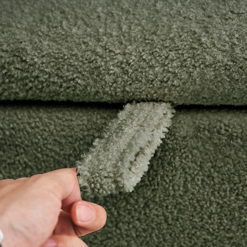 39,5 Panca contenitore Boucle bianco sporco, panca contenitore Sherpa, poggiapiedi per letto, per soggiorno, camera da letto, gambe in legno