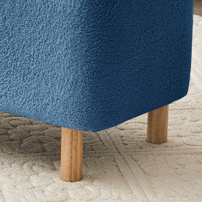 39,5 Panca contenitore Boucle bianco sporco, panca contenitore Sherpa, poggiapiedi per letto, per soggiorno, camera da letto, gambe in legno