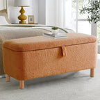 39,5 Panca contenitore Boucle bianco sporco, panca contenitore Sherpa, poggiapiedi per letto, per soggiorno, camera da letto, gambe in legno