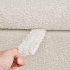 39,5 Panca contenitore Boucle bianco sporco, panca contenitore Sherpa, poggiapiedi per letto, per soggiorno, camera da letto, gambe in legno