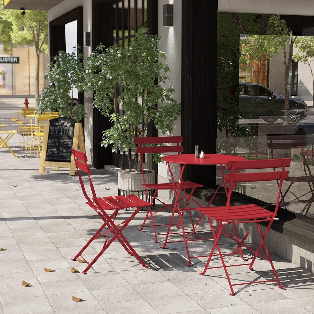 Set da bistrot pieghevole in metallo da 3 pezzi, set da conversazione per esterni/interni resistente alle intemperie per patio, cortile, giardino