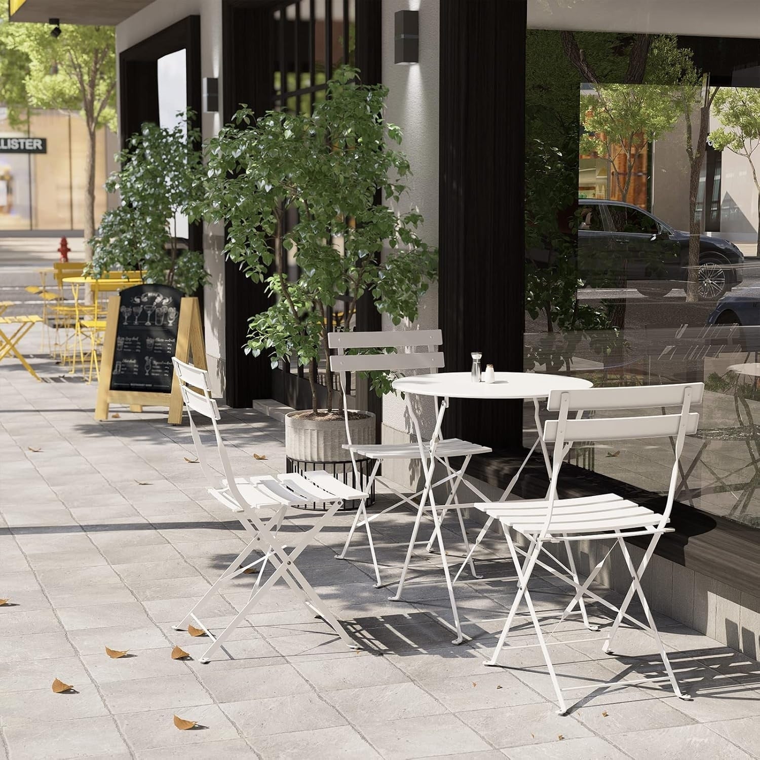 Set da bistrot pieghevole in metallo da 3 pezzi, set da conversazione per esterni/interni resistente alle intemperie per patio, cortile, giardino