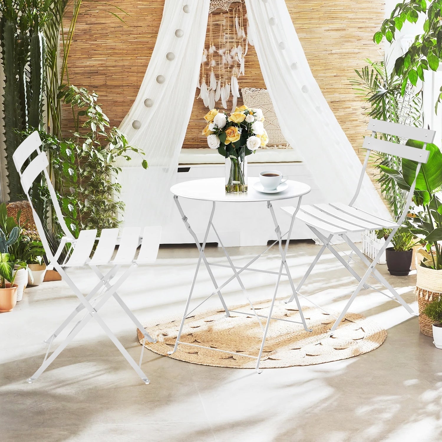 Set da bistrot pieghevole in metallo da 3 pezzi, set da conversazione per esterni/interni resistente alle intemperie per patio, cortile, giardino