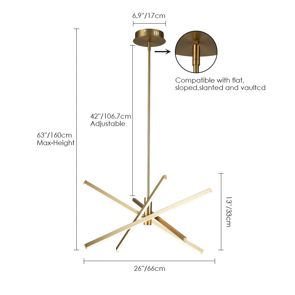 Lampadario a sospensione lineare Sputnik in alluminio moderno nero/oro a LED per soggiorno/sala da pranzo/cucina