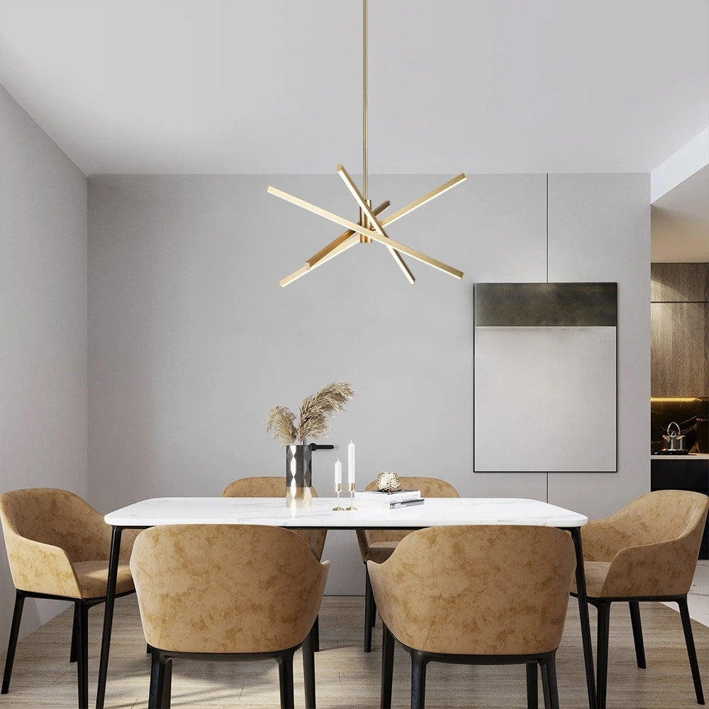 Lampadario a sospensione lineare Sputnik in alluminio moderno nero/oro a LED per soggiorno/sala da pranzo/cucina