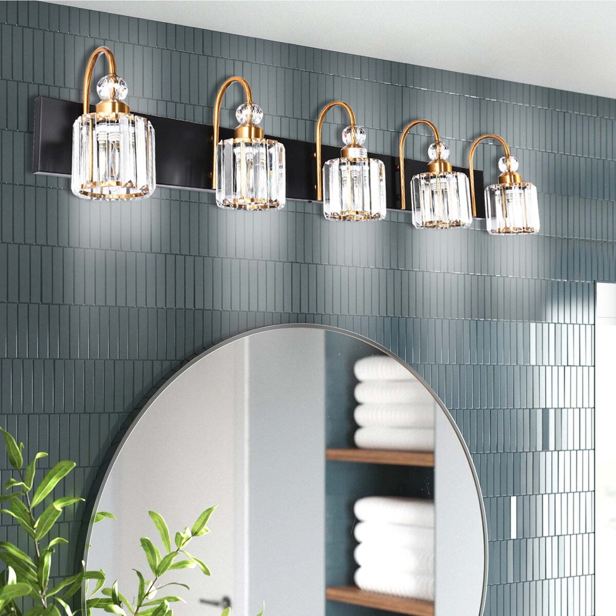 Lampada da parete per bagno moderna in cristallo con specchio cromato/nero/oro, luci da bagno, luci da toeletta