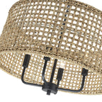 Lampadario a tamburo intrecciato a mano in stile bohémien a 4 luci - Paglia - 20 pollici di larghezza