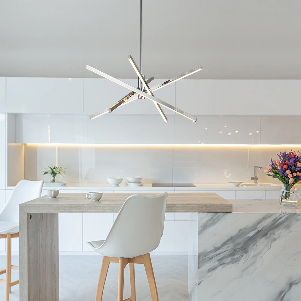 Lampadario a sospensione lineare Sputnik in alluminio moderno nero/oro a LED per soggiorno/sala da pranzo/cucina