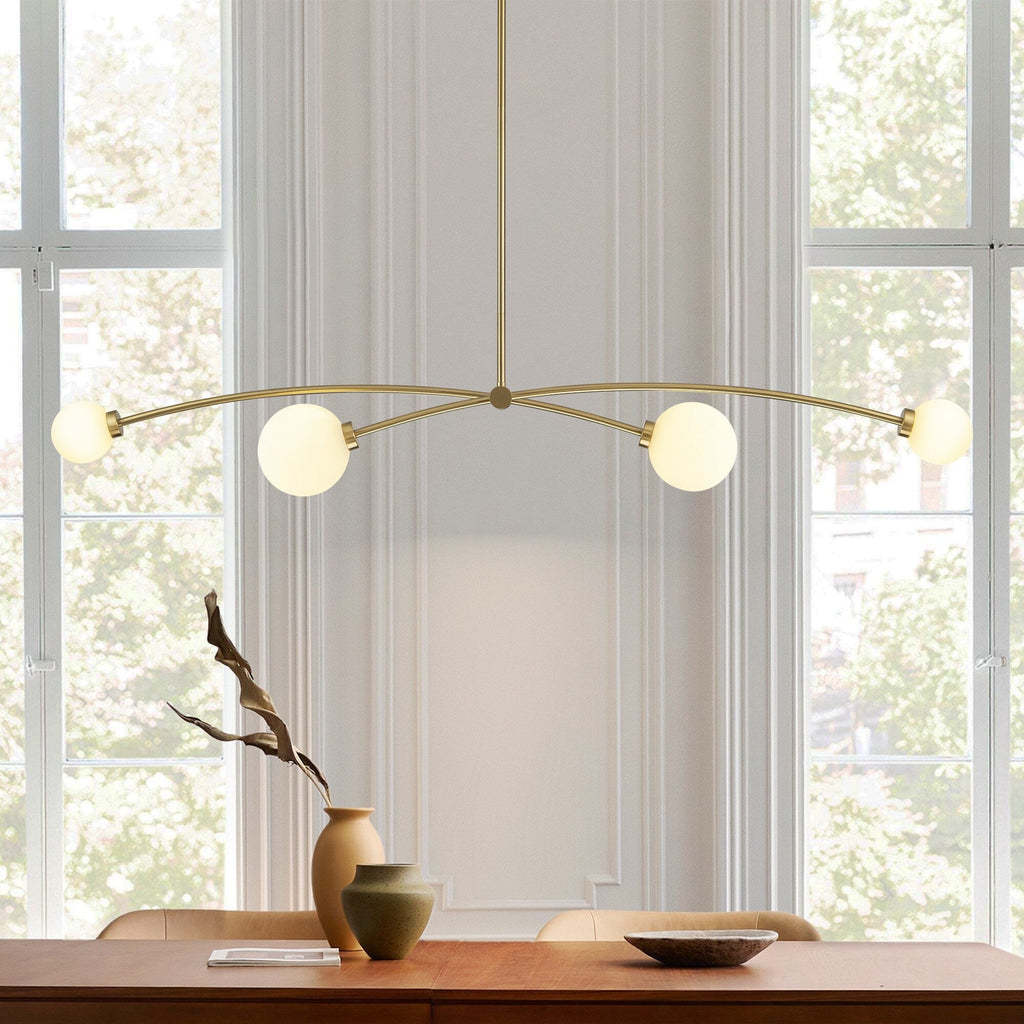 Lampada a sospensione lineare moderna Sputnik a 4 luci color oro/luce per sala da pranzo - 51,18 pollici di larghezza x 11,02 pollici di profondità x 5,91 pollici di altezza