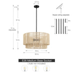 Lampadario a tamburo a 4 luci in rattan con baldacchino nero - 22'' W