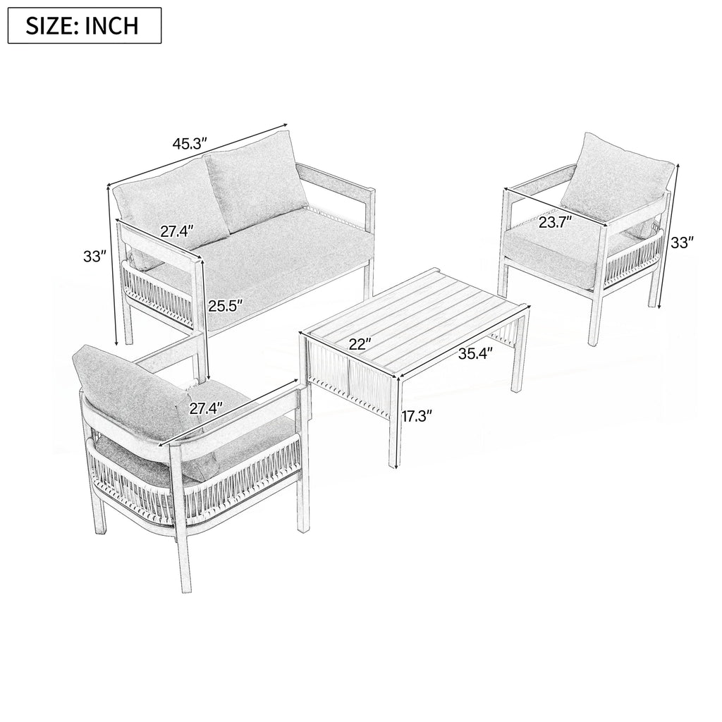 Set di divani per mobili da esterno da 4 pezzi