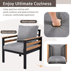 Set di divani da esterno da 4 pezzi per 5 persone con cuscino rimovibile e tavolino da caffè in legno massello