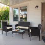 Set di 4 mobili da giardino in vimini per conversazione, set di mobili da esterno in rattan con cuscini