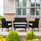 Set di 4 mobili da giardino in vimini per conversazione, set di mobili da esterno in rattan con cuscini