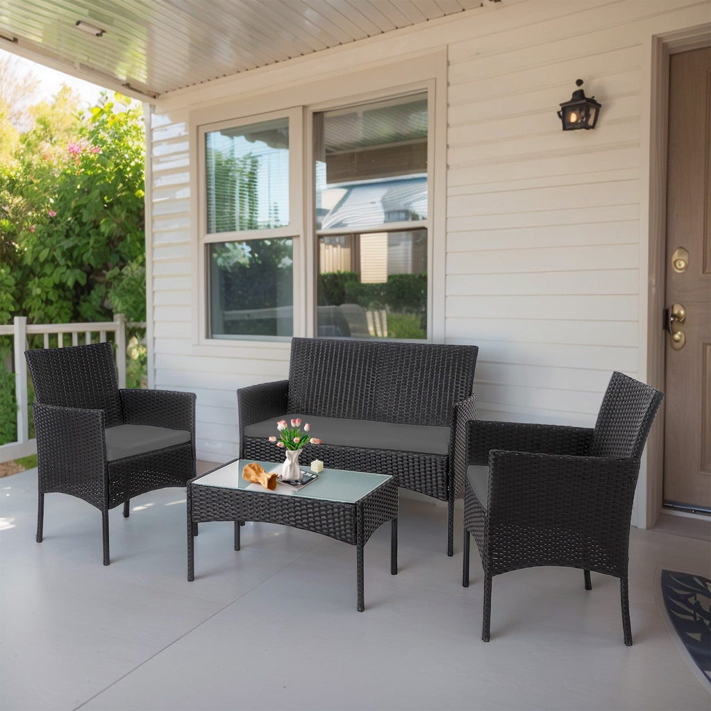 Set di 4 mobili da giardino in vimini per conversazione, set di mobili da esterno in rattan con cuscini