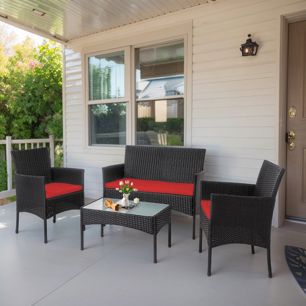 Set di 4 mobili da giardino in vimini per conversazione, set di mobili da esterno in rattan con cuscini