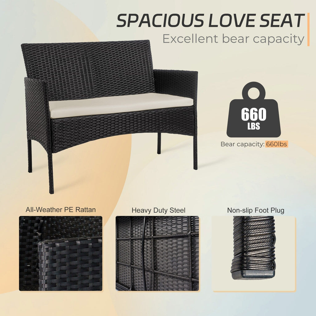 Set di 4 mobili da giardino in vimini per conversazione, set di mobili da esterno in rattan con cuscini