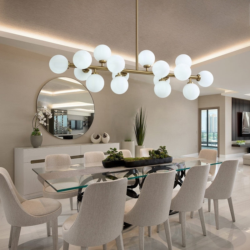 Lampadario lineare moderno di metà secolo da 40 pollici, lampada a sospensione Sputnik in ottone dorato a 16 luci con globo in vetro smerigliato per sala da pranzo