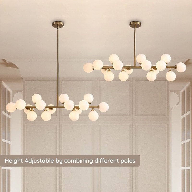 Lampadario lineare moderno di metà secolo da 40 pollici, lampada a sospensione Sputnik in ottone dorato a 16 luci con globo in vetro smerigliato per sala da pranzo