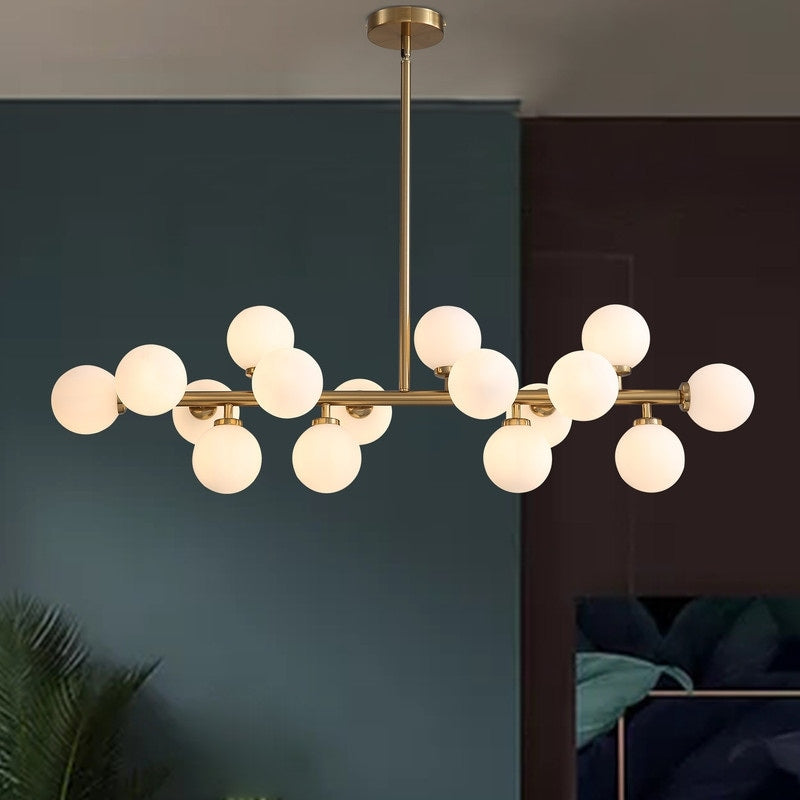 Lampadario lineare moderno di metà secolo da 40 pollici, lampada a sospensione Sputnik in ottone dorato a 16 luci con globo in vetro smerigliato per sala da pranzo