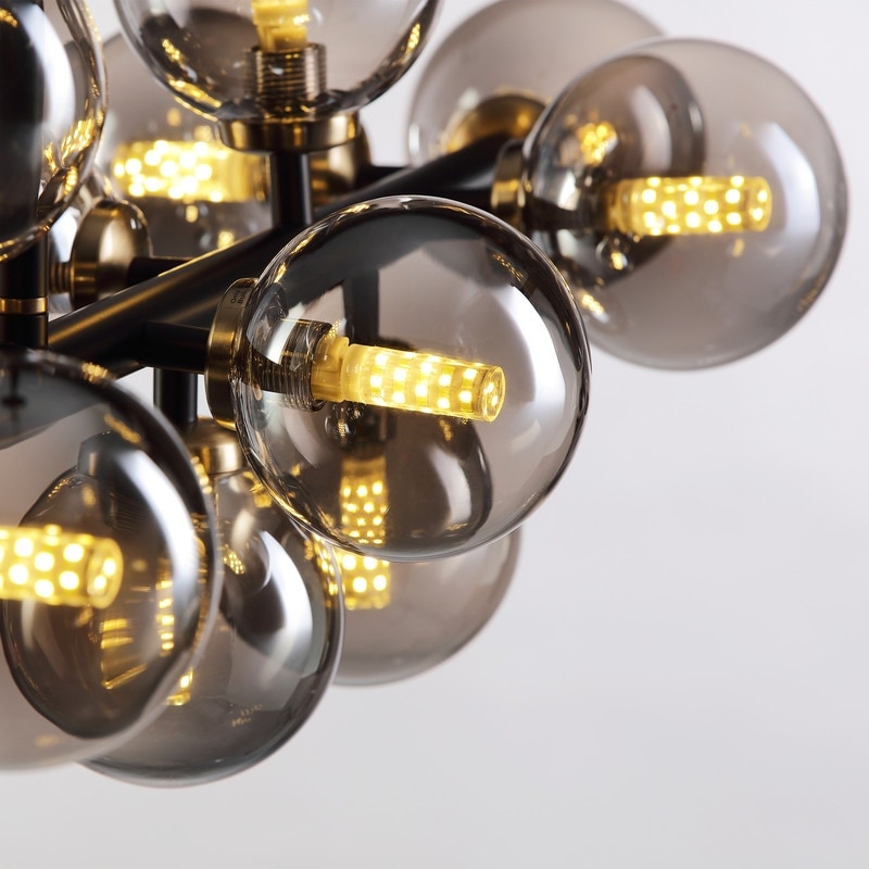 Lampadario lineare moderno di metà secolo da 40 pollici, lampada a sospensione Sputnik in ottone dorato a 16 luci con globo in vetro smerigliato per sala da pranzo