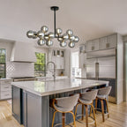 Lampadario lineare moderno di metà secolo da 40 pollici, lampada a sospensione Sputnik in ottone dorato a 16 luci con globo in vetro smerigliato per sala da pranzo