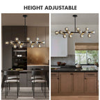 Lampadario lineare moderno di metà secolo da 40 pollici, lampada a sospensione Sputnik in ottone dorato a 16 luci con globo in vetro smerigliato per sala da pranzo