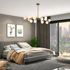 Lampadario lineare moderno di metà secolo da 40 pollici, lampada a sospensione Sputnik in ottone dorato a 16 luci con globo in vetro smerigliato per sala da pranzo