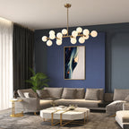 Lampadario lineare moderno di metà secolo da 40 pollici, lampada a sospensione Sputnik in ottone dorato a 16 luci con globo in vetro smerigliato per sala da pranzo