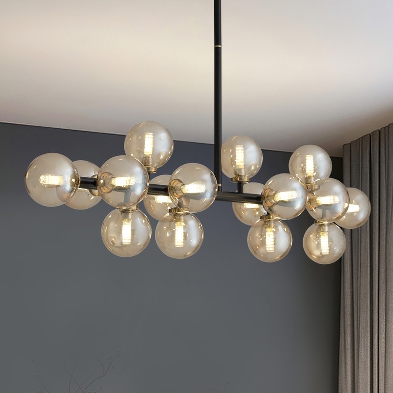 Lampadario lineare moderno di metà secolo da 40 pollici, lampada a sospensione Sputnik in ottone dorato a 16 luci con globo in vetro smerigliato per sala da pranzo