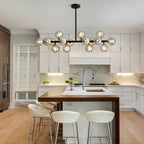 Lampadario lineare moderno di metà secolo da 40 pollici, lampada a sospensione Sputnik in ottone dorato a 16 luci con globo in vetro smerigliato per sala da pranzo