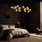 Lampadario lineare moderno di metà secolo da 40 pollici, lampada a sospensione Sputnik in ottone dorato a 16 luci con globo in vetro smerigliato per sala da pranzo