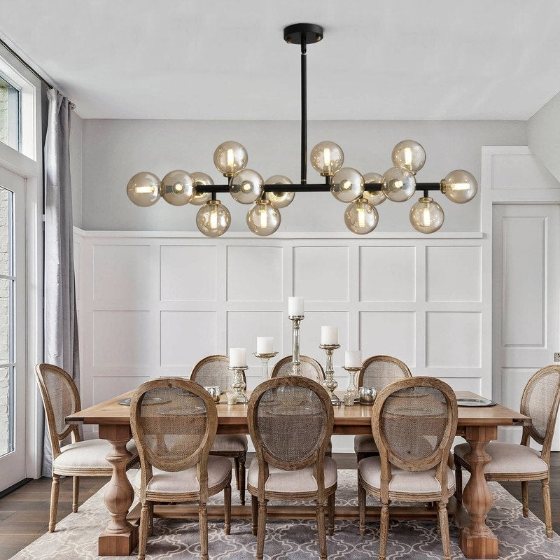Lampadario lineare moderno di metà secolo da 40 pollici, lampada a sospensione Sputnik in ottone dorato a 16 luci con globo in vetro smerigliato per sala da pranzo